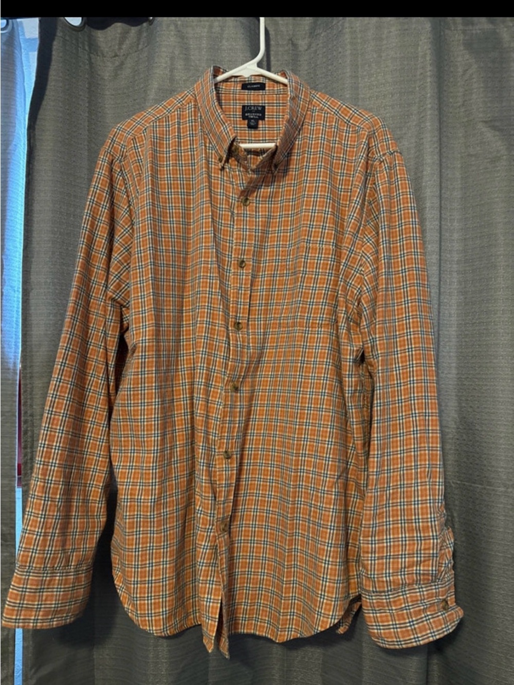 J. Crew Orange Plaid Button-Down Shirt with Blue Accents